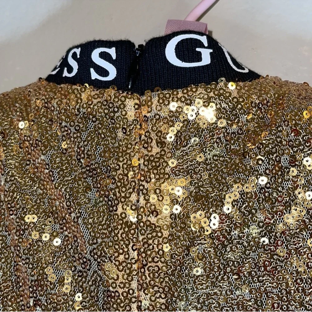 Guess Kids Gold Sequin Sleeveless Formal Shift Dress Size 12 Girls